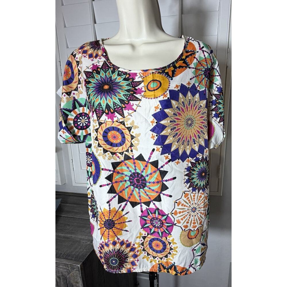 Liva Girl Cuffed Shirt XXL Abstract Colorful Boho Retro Festival‎ Vacation
